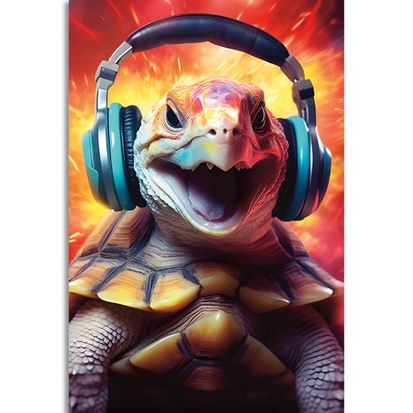 QUADRO SU TELA – TARTARUGA CON CUFFIE - QUADRI DI ANIMALI DA FESTA CON LE CUFFIE - STAMPE E QUADRI