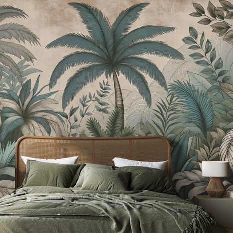 CARTA DA PARATI – GIUNGLA TROPICALE IN TONI PASTELLO - CARTA DA PARATI GIUNGLA - CARTA DA PARATI