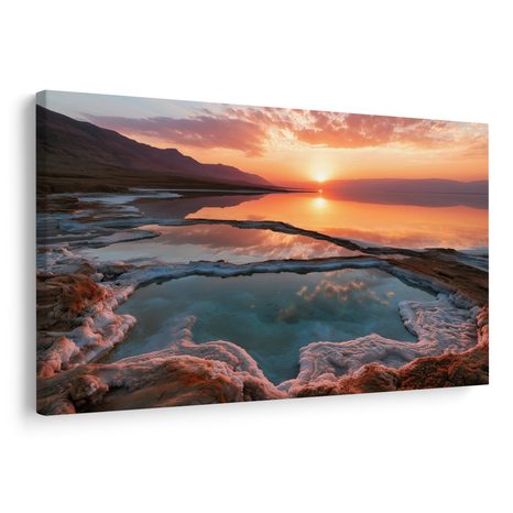 TABLEAU SUR TOILE – COUCHER DE SOLEIL ROSE SUR LE LAC SALÉ - TABLEAUX DU LAC - TABLEAUX