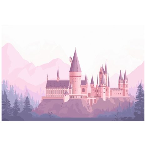 SAMOLEPÍCÍ TAPETA KOUZELNÝ RŮŽOVÝ HRAD V HORÁCH - DĚTSKÉ TAPETY - TAPETY