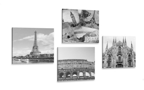 CANVAS PRINT SET WITH A HINT OF HISTORY IN BLACK AND WHITE - SET OF PICTURES - PICTURES