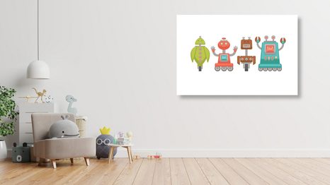 QUADRO SU TELA – FAMIGLIA DI ROBOT - QUADRI PER BAMBINI - STAMPE E QUADRI