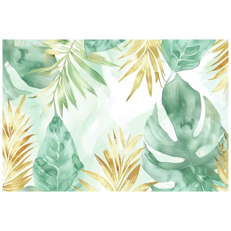 TAPETE PASTELLGRÜNE BLÄTTER MIT GOLDENEN TÖNEN - TAPETEN BLÄTTER - TAPETEN