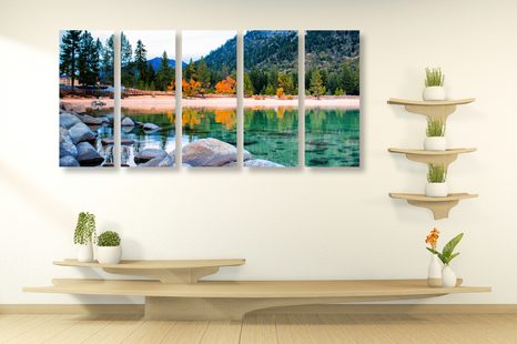 5-DÍLNÝ OBRAZ JEZERO V NÁDHERNÉ PŘÍRODĚ - OBRAZY PŘÍRODY A KRAJINY - OBRAZY
