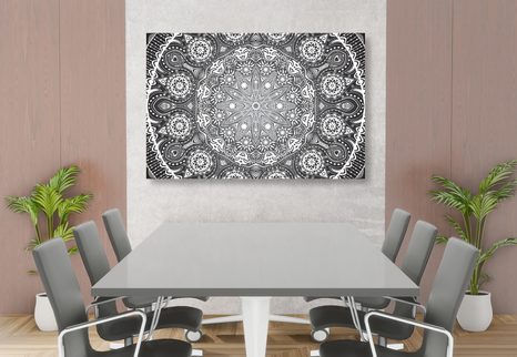 OBRAZ OKRASNÁ MANDALA S KRAJKOU V ČERNOBÍLÉM PROVEDENÍ - ČERNOBÍLÉ OBRAZY - OBRAZY