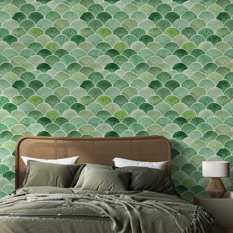 SAMOLEPÍCÍ TAPETA ZELENÉ GEOMETRICKÉ OBLOUKY - VZOROVANÉ TAPETY - TAPETY