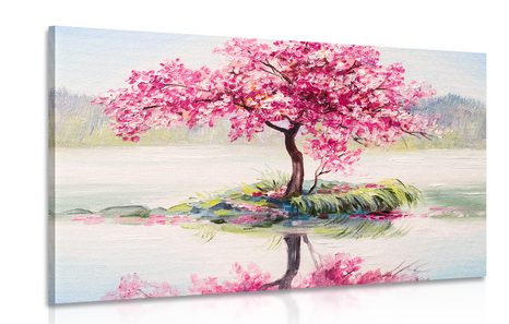 CANVAS PRINT ORIENTAL CHERRY IN PINK DESIGN - PICTURES OF NATURE AND LANDSCAPE - PICTURES