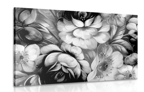 CANVAS PRINT IMPRESSIONISTIC WORLD OF FLOWERS IN BLACK AND WHITE - BLACK AND WHITE PICTURES - PICTURES