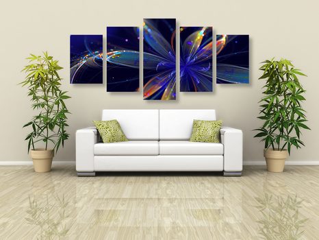 5-TEILIGES WANDBILD VIRTUELLE BLUME - ABSTRAKTE BILDER - BILDER