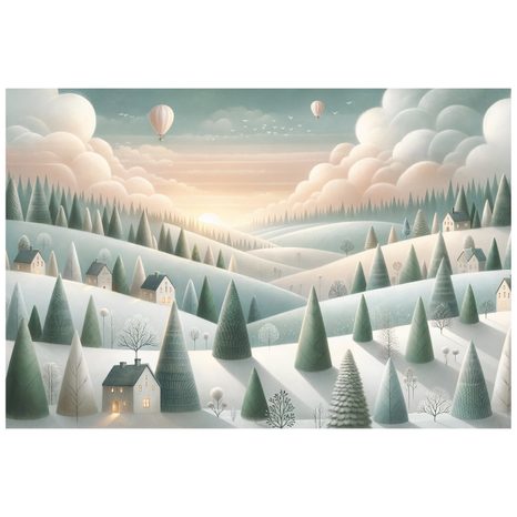 SAMOLEPÍCÍ TAPETA ZIMNÍ KRAJINA S BALÓNY - TAPETY POLE A LOUKY - TAPETY