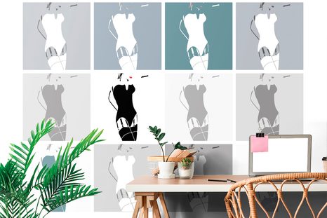 TAPETE SCHÖNHEIT EINER FRAU ALS POP-ART IN GRAU - TAPETEN MIT MENSCHEN UND PROMIS - TAPETEN