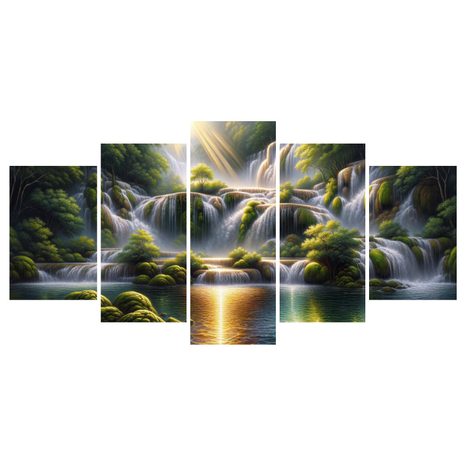 5-DÍLNÝ OBRAZ TŘPYTÍCÍ SE VODOPÁDY - OBRAZY VODOPÁD - OBRAZY