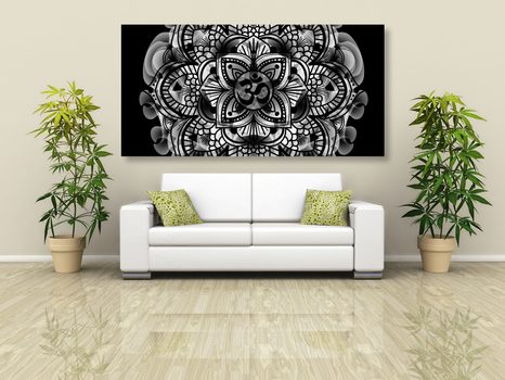 TABLOU MANDALA SĂNĂTĂȚII ÎN DESIGN ALB-NEGRU - TABLOURI ALB-NEGRU - TABLOURI