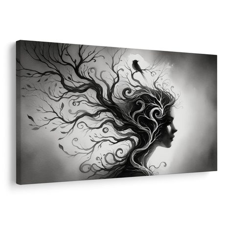 OBRAZ ČERNOBÍLÝ PORTRÉT SE STROMEM ŽIVOTA - OBRAZY STROMY ŽIVOTA - OBRAZY