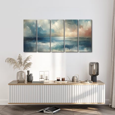 5-TEILIGES WANDBILD RUHIGES MEER IN PASTELLTÖNEN - ABSTRAKTE BILDER - BILDER