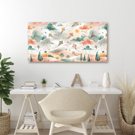 OBRAZ HŘEJIVÉ ODPOLEDNE S LÉTAJÍCÍMI DRAKY - DĚTSKÉ OBRAZY - OBRAZY