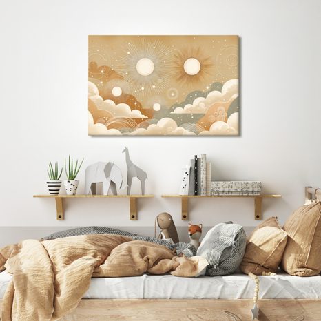 WANDBILD HIMMLISCHER TANZ VON SONNEN UND STERNEN - KINDERBILDER WELTRAUM - BILDER