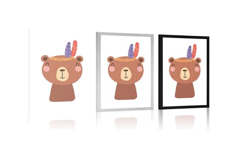 POSTER NIEDLICHER BÄR MIT FEDERN - TIERE - POSTER