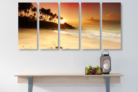 5-DÍLNÝ OBRAZ ZÁPAD SLUNCE NA SRÍ LANCE - OBRAZY PŘÍRODY A KRAJINY - OBRAZY