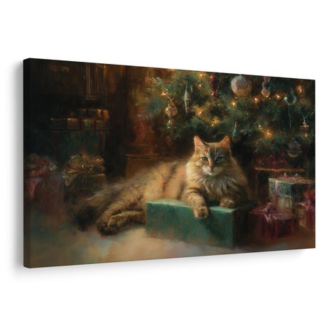 OBRAZ VÁNOČNĚ LADĚNÁ KOČKA U STROMKU - VÁNOČNÍ A ZIMNÍ OBRAZY - OBRAZY