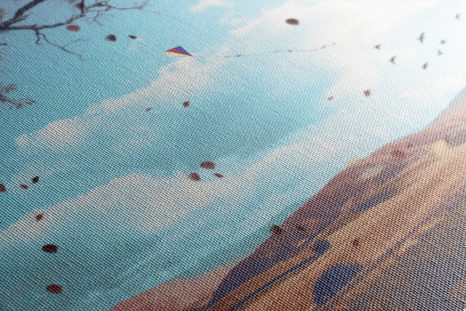 WANDBILD FALLENDES LAUB IN DER HERBSTLANDSCHAFT - WANDBILDER FELDER UND WIESEN - BILDER