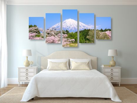 TABLOU 5-PIESE VULCANUL FUJI - TABLOU NATURĂ ȘI PEISAJE NATURALE - TABLOURI