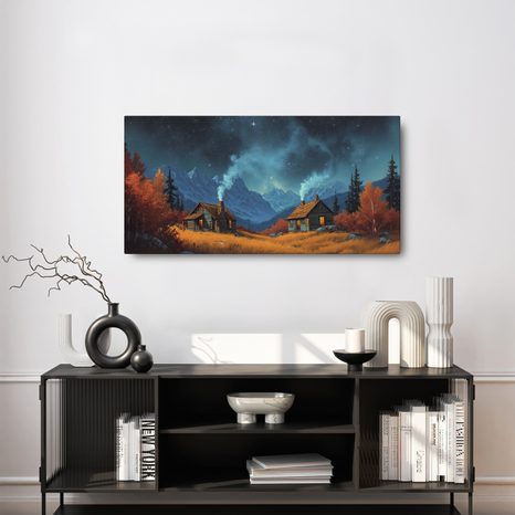 OBRAZ VÁNOČNÍ CHALUPY V HORÁCH - BAREVNÉ DOMY - OBRAZY