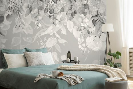 CARTA DA PARATI AUTOADESIVA – FOGLIE DELICATE IN ABITO GRIGIO - CARTA DA PARATI AUTOADESIVE - CARTA DA PARATI