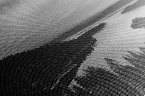 WANDBILD SEE BEIM SONNENUNTERGANG IN SCHWARZ-WEISS - SCHWARZ-WEISSE BILDER - BILDER