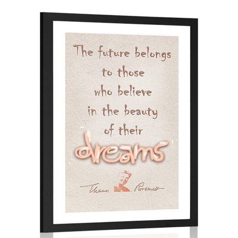 POSTER WITH PASSEPARTOUT MOTIVATIONAL QUOTE ABOUT DREAMS - ELEANOR ROOSEVELT