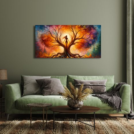 OBRAZ PODZIMNÍ STROM ŽIVOTA S POSTAVOU - OBRAZY STROMY ŽIVOTA - OBRAZY