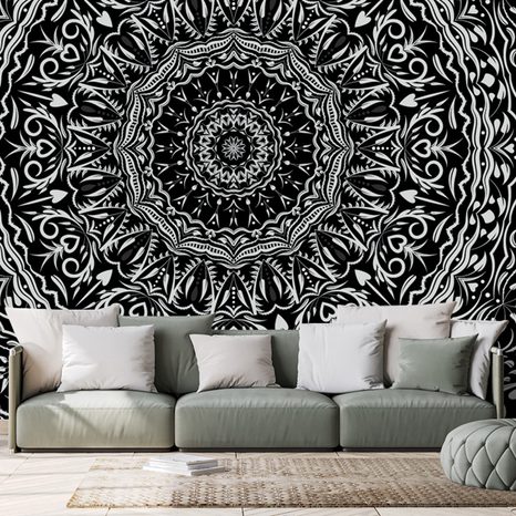 PAPIER PEINT AUTOCOLLANT MANDALA DE STYLE VINTAGE EN NOIR ET BLANC - PAPIERS PEINTS AUTOCOLLANTS - PAPIER PEINT