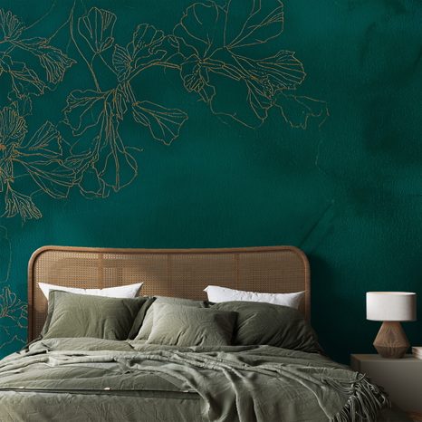 TAPET FLORI AURII PE VERDE SMARALD - TAPET FLORI - TAPETURI