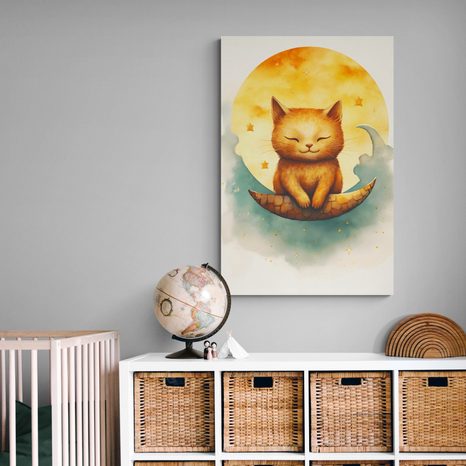 STAMPA SU TELA – GATTO SOGNANTE - ANIMALI DA SOGNO - STAMPE E QUADRI