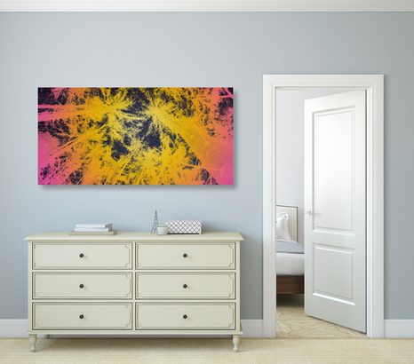 WANDBILD SONNENUNTERGANG IM TROPISCHEN WALD - BILDER BÄUME UND LAUB - BILDER