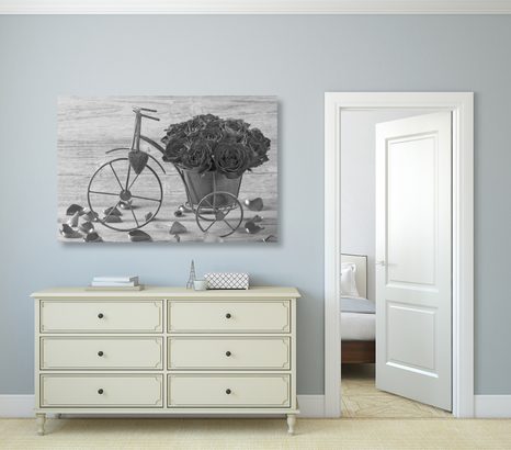 SLIKA KOLO POLNO VRTNIC V ČRNOBELI IZVEDBI - ČRNOBELE SLIKE - SLIKE