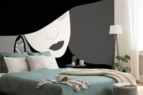 TAPETA ČERNOBÍLÁ NÓBL DÁMA V KLOBOUKU - ČERNOBÍLÉ TAPETY - TAPETY