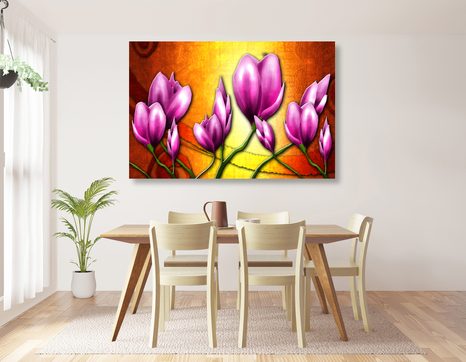 OBRAZ RŮŽOVÉ KVĚTY V ETNO STYLU - ABSTRAKTNÍ OBRAZY - OBRAZY