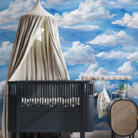 SAMOLEPÍCÍ FOTOTAPETA NADÝCHANÉ BÍLÉ MRAKY NA MODRÉ - VZOROVANÉ TAPETY - TAPETY