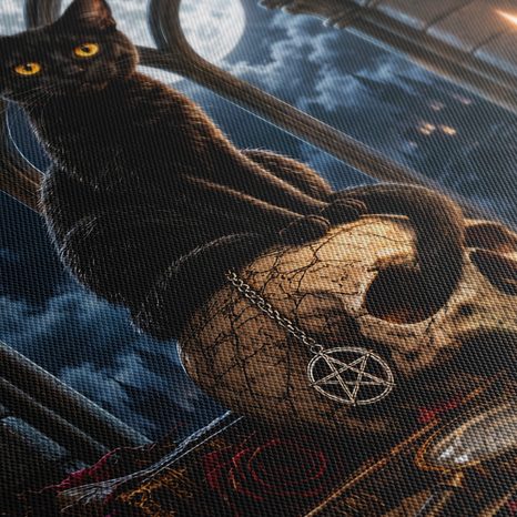 WANDBILD NÄCHTLICHE KATZE MIT KERZEN - HALLOWEEN- UND HORROR-BILDER - BILDER