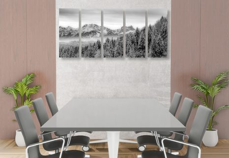 5-DIELNY OBRAZ ZAMRZNUTÉ HORY V ČIERNOBIELOM PREVEDENÍ - ČIERNOBIELE OBRAZY - OBRAZY