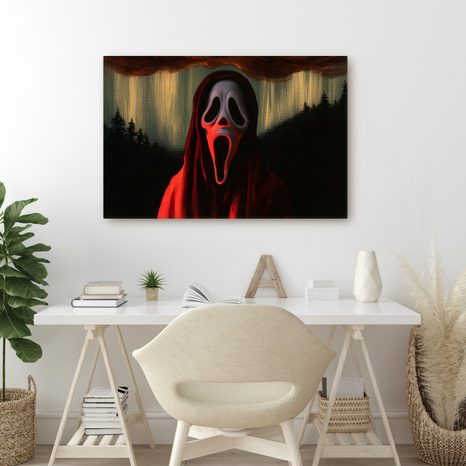 WANDBILD UNHEIMLICHER SCHREI IN ROTER KAPUZE - HALLOWEEN- UND HORROR-BILDER - BILDER