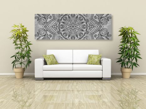 OBRAZ MANDALA SE STARODÁVNÝM NÁDECHEM V ČERNOBÍLÉM PROVEDENÍ - ČERNOBÍLÉ OBRAZY - OBRAZY