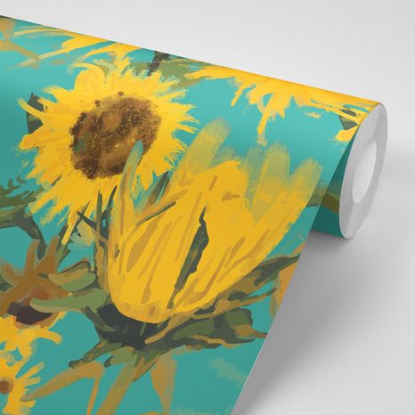 CARTA DA PARATI AUTOADESIVA – GIRASOLI SU SFONDO BLU - CARTA DA PARATI AUTOADESIVE - CARTA DA PARATI