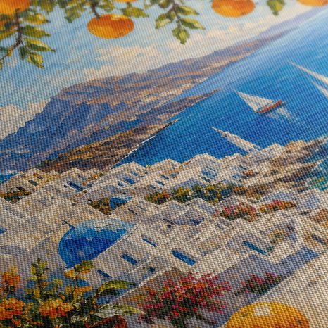 WANDBILD KÜSTE VON SANTORINI MIT ORANGEN - BILDER MEER UND STRAND - BILDER