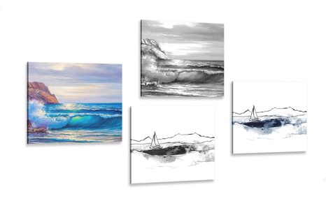 CANVAS PRINT SET IMITATION OF A PAINTED SEA - SET OF PICTURES - PICTURES