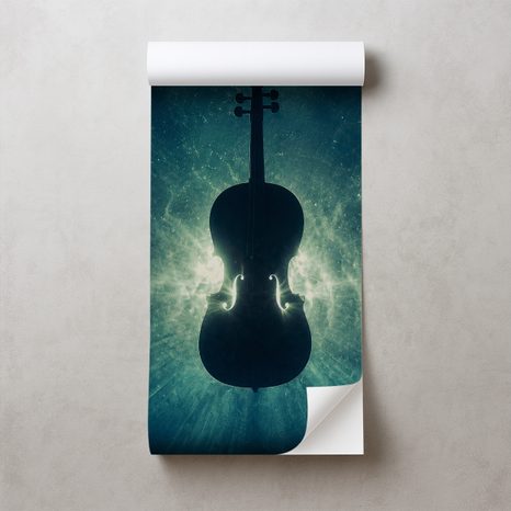 SAMOLEPILNA FOTOTAPETA VIOLONČELO V KOZMIČNI SVETLOBI - GLASBENE FOTOTAPETE - TAPETE