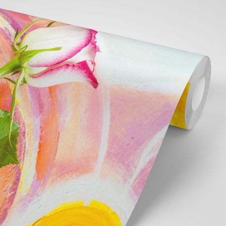 CARTA DA PARATI – ROSA ARCOBALENO - CARTA DA PARATI CON FIORI - CARTA DA PARATI