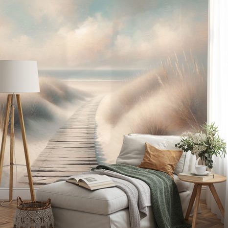 SAMOLEPÍCÍ TAPETA PÍSEČNÁ PLÁŽ S DŘEVĚNOU CESTOU - TAPETY MOŘE A PLÁŽ - TAPETY