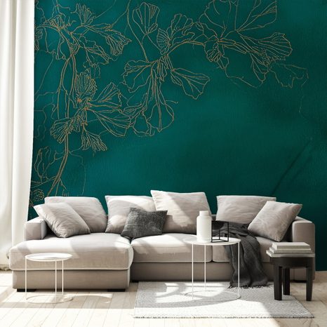 TAPET FLORI AURII PE VERDE SMARALD - TAPET FLORI - TAPETURI